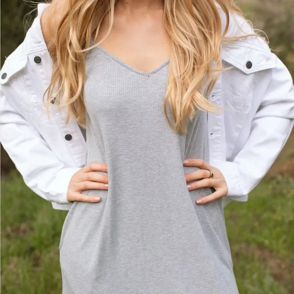 Carly Jean Los Angeles Light Gray Spaghetti Strap Maxi Dress - Picture 7 of 10